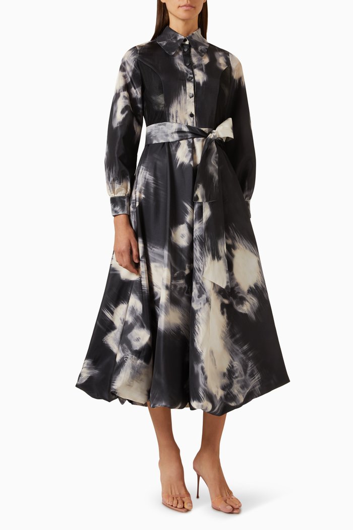 Tie-dye Flared Midi Dress, Black