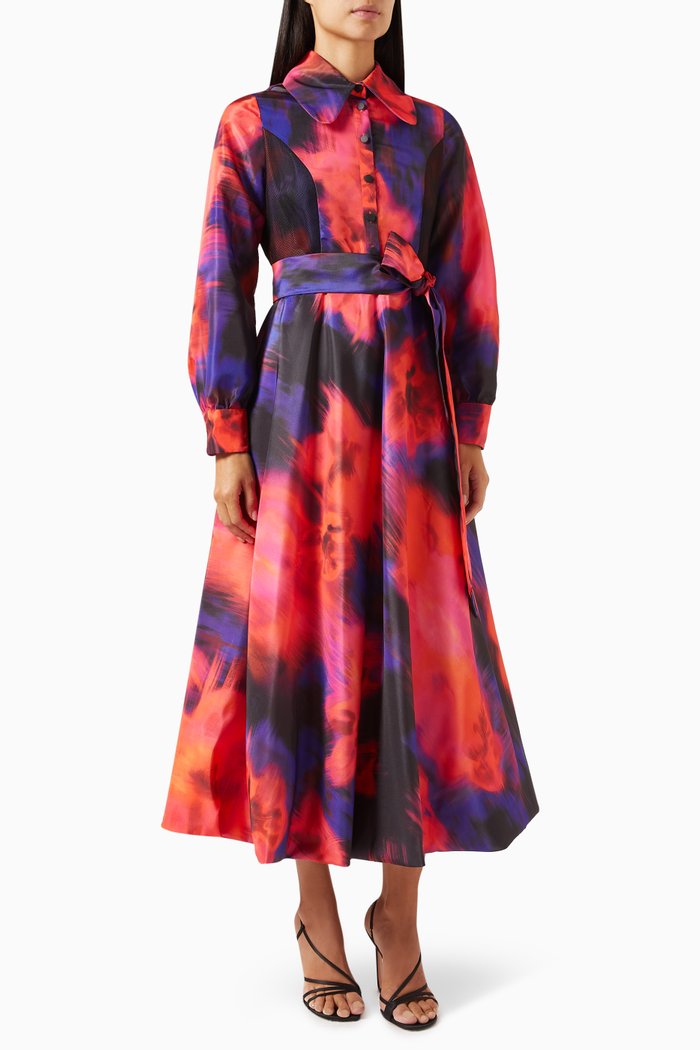 

Tie-dye Flared Midi Dress, Red
