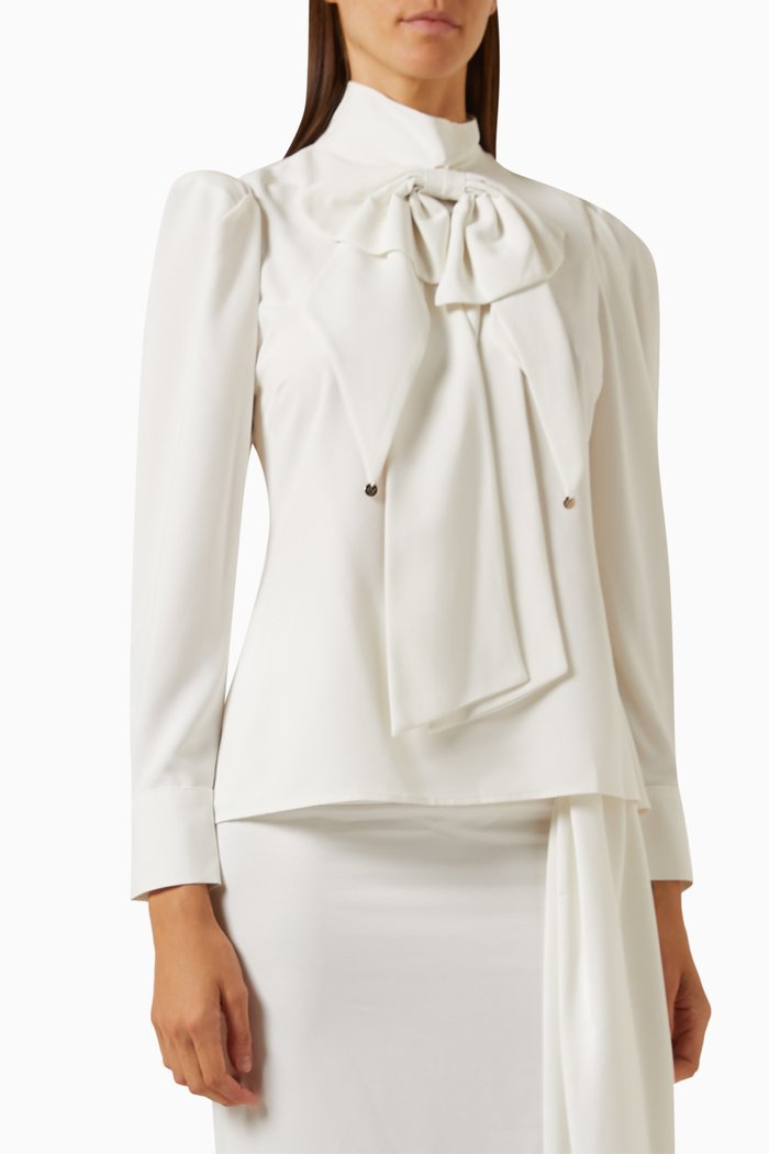 Bow-tie Shirt in Crepe, White