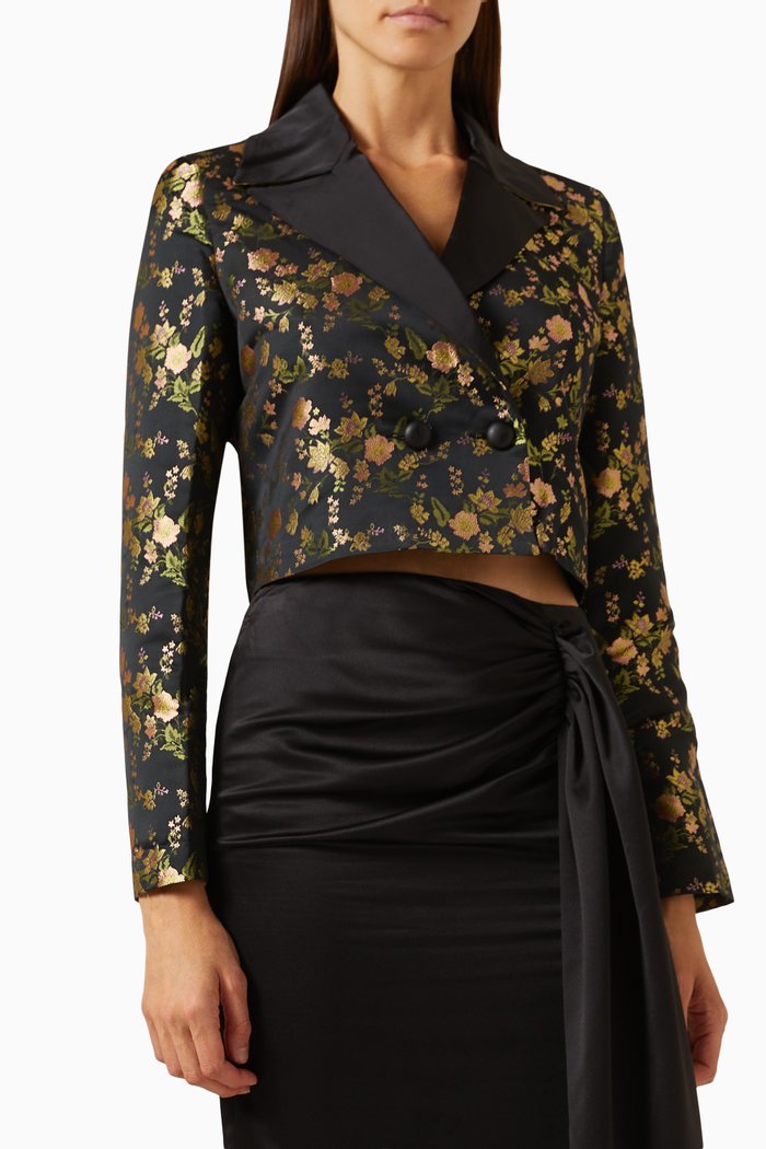 

Floral Crop Blazer in Jacquard, Black