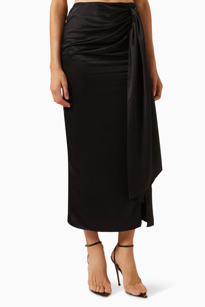 

Draped Midi Skirt in Satin, Black
