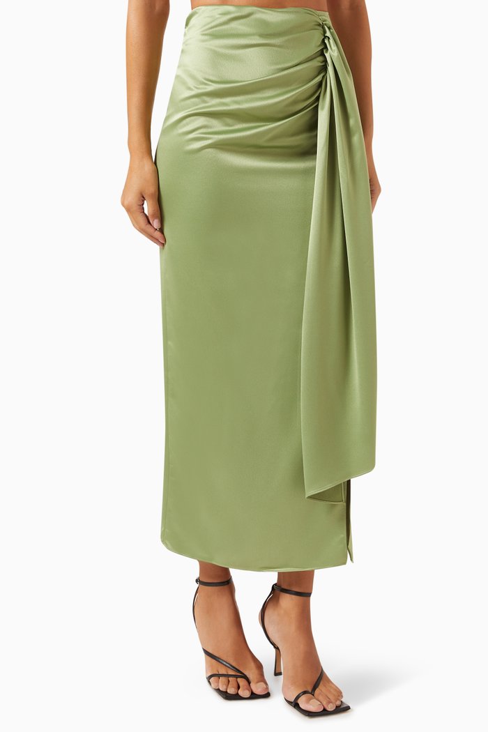 

Draped Midi Skirt in Satin, Green