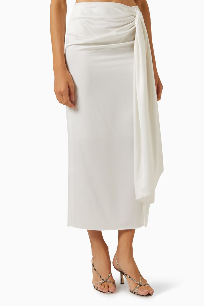 

Draped Midi Skirt in Satin, Neutral