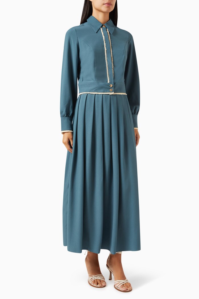 

Frayed-trim Top & Midi Skirt Set, Blue