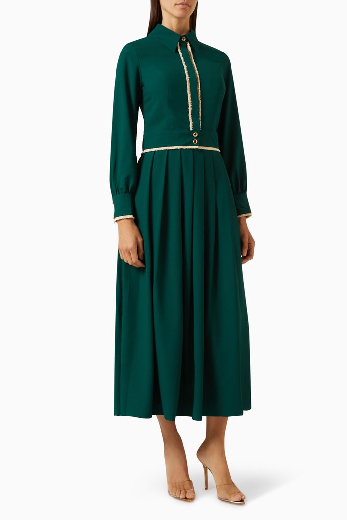 

Frayed-trim Top & Midi Skirt Set, Green