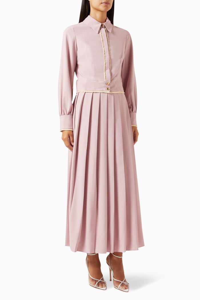 

Frayed-trim Top & Midi Skirt Set, Pink