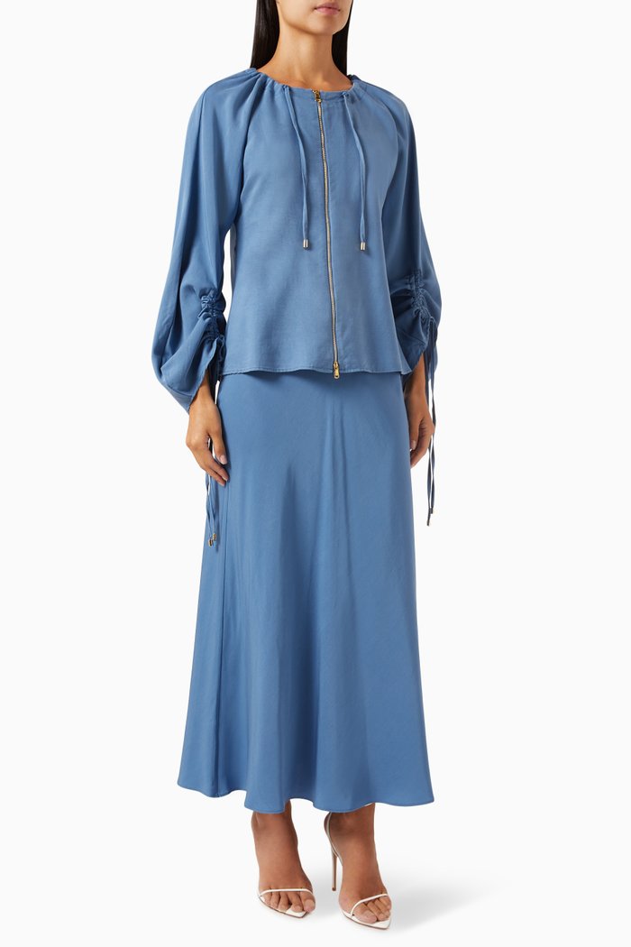 Zip-up Top & Midi Skirt Set, Blue