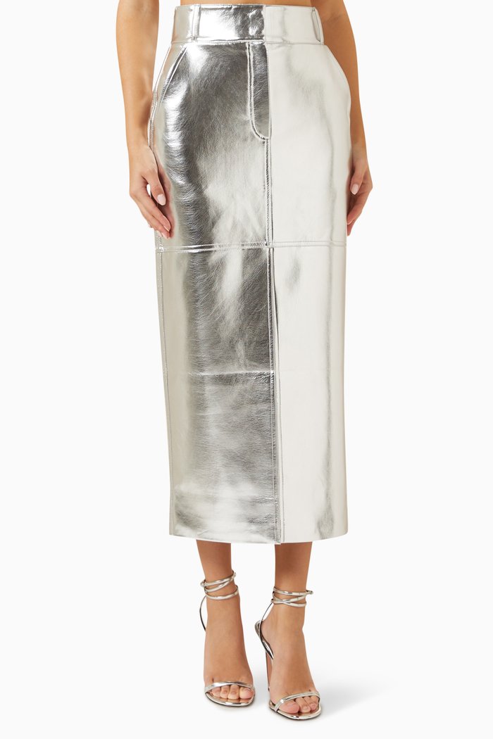 

Lacquered Midi Skirt, Silver