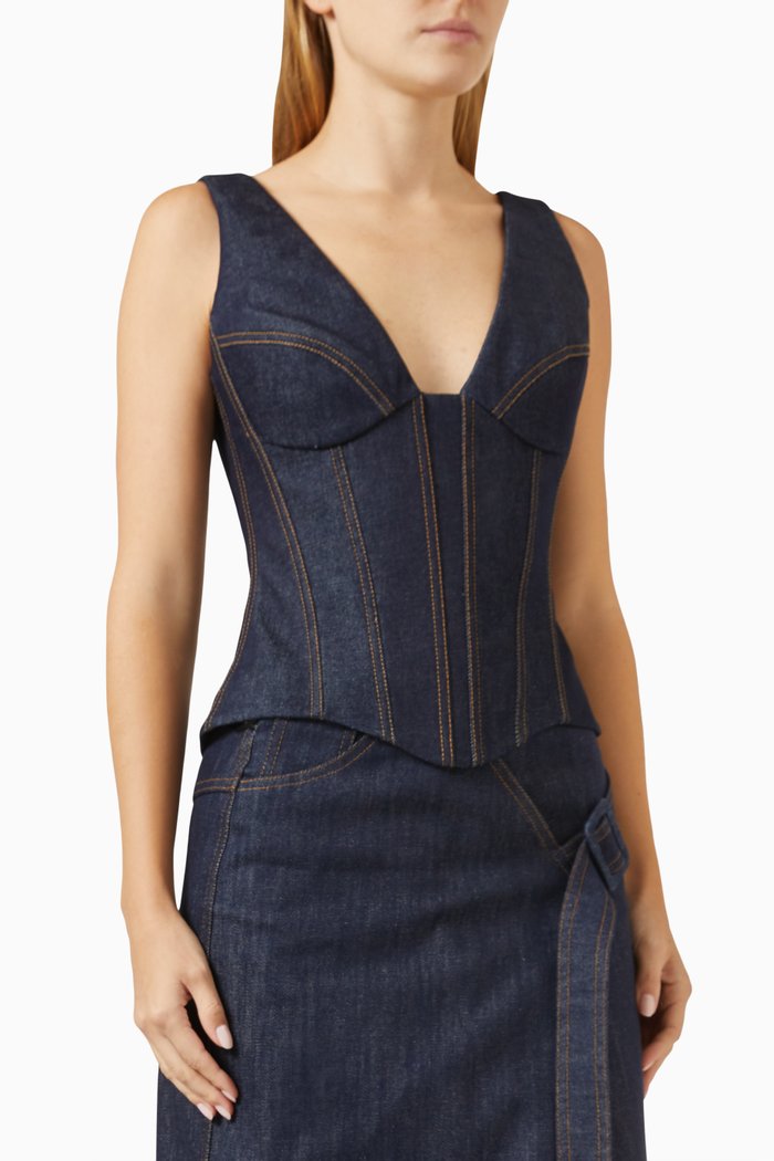 

Strap Bustier Corset Top in Cotton, Blue