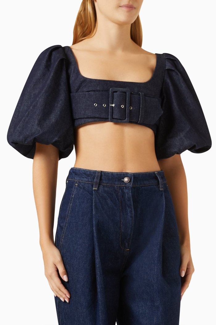 

Buckle Crop Top in Denim, Blue