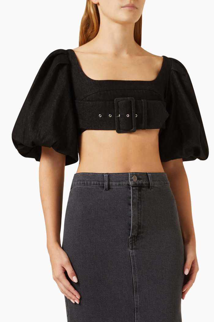 

Buckle Crop Top in Denim, Black