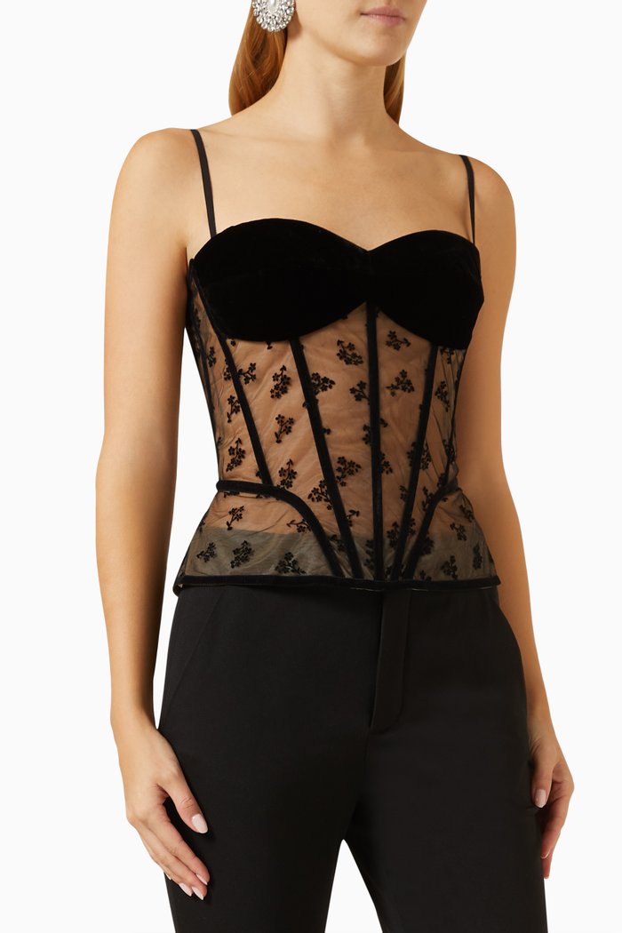

Floral Bustier in Mesh, Black