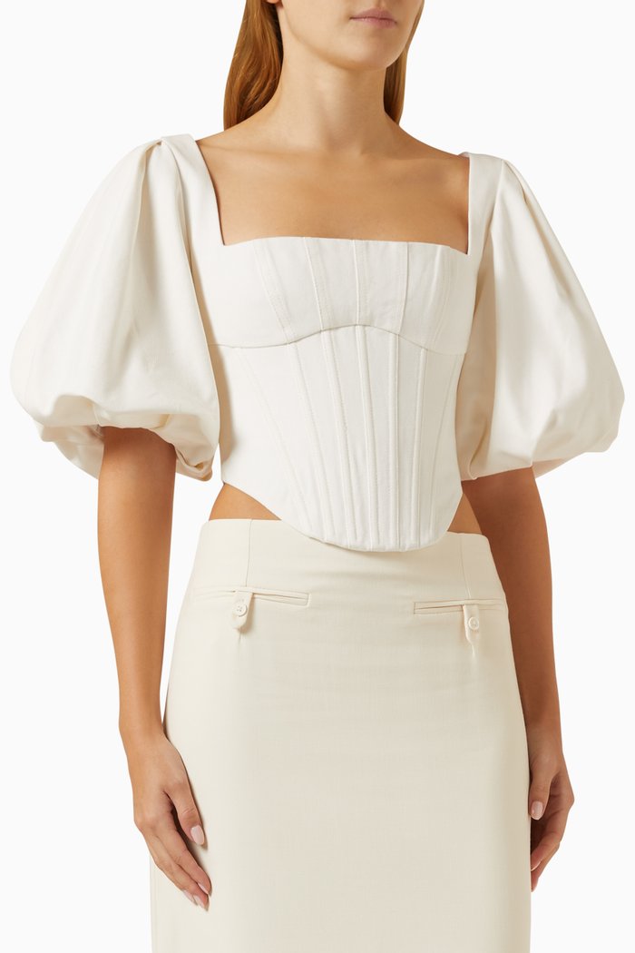 

Puff Sleeve Corset in Denim, White