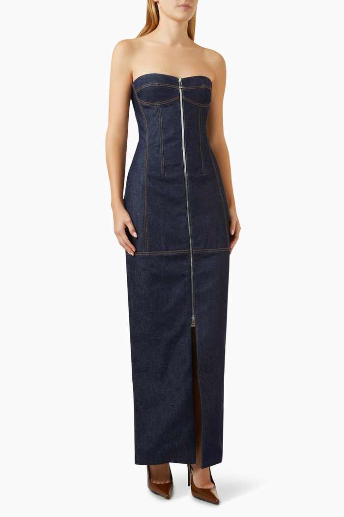 Zipped Denim Dress in Cotton, Blue