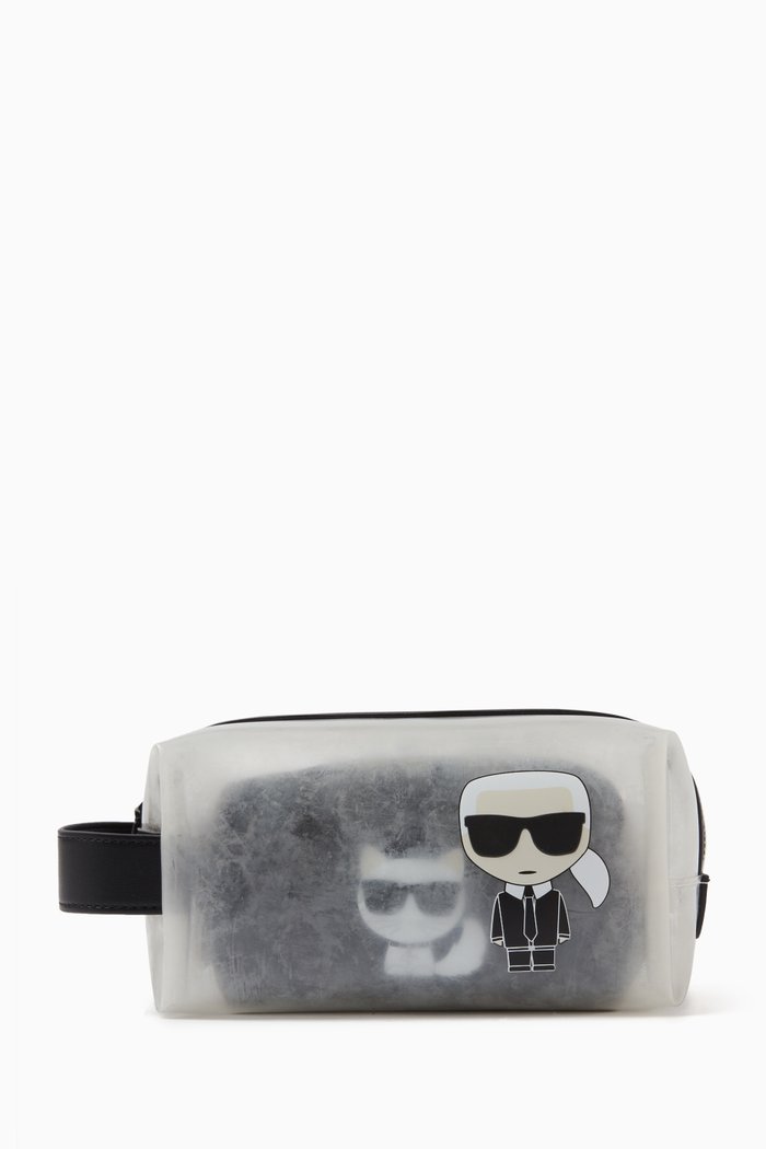 Karlito-print 2-in-1 Makeup Bag in Nylon, Black