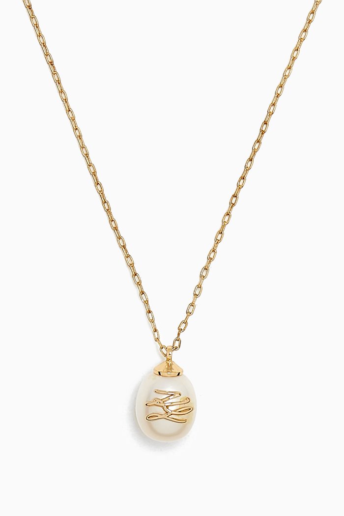

K/Autograph Pearl Pendant Necklace in Brass, Gold