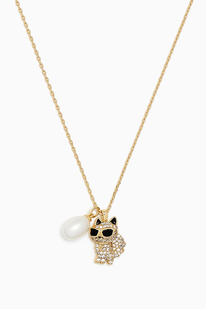 

K/Ikonik Choupette Pavé Necklace in Brass, Gold