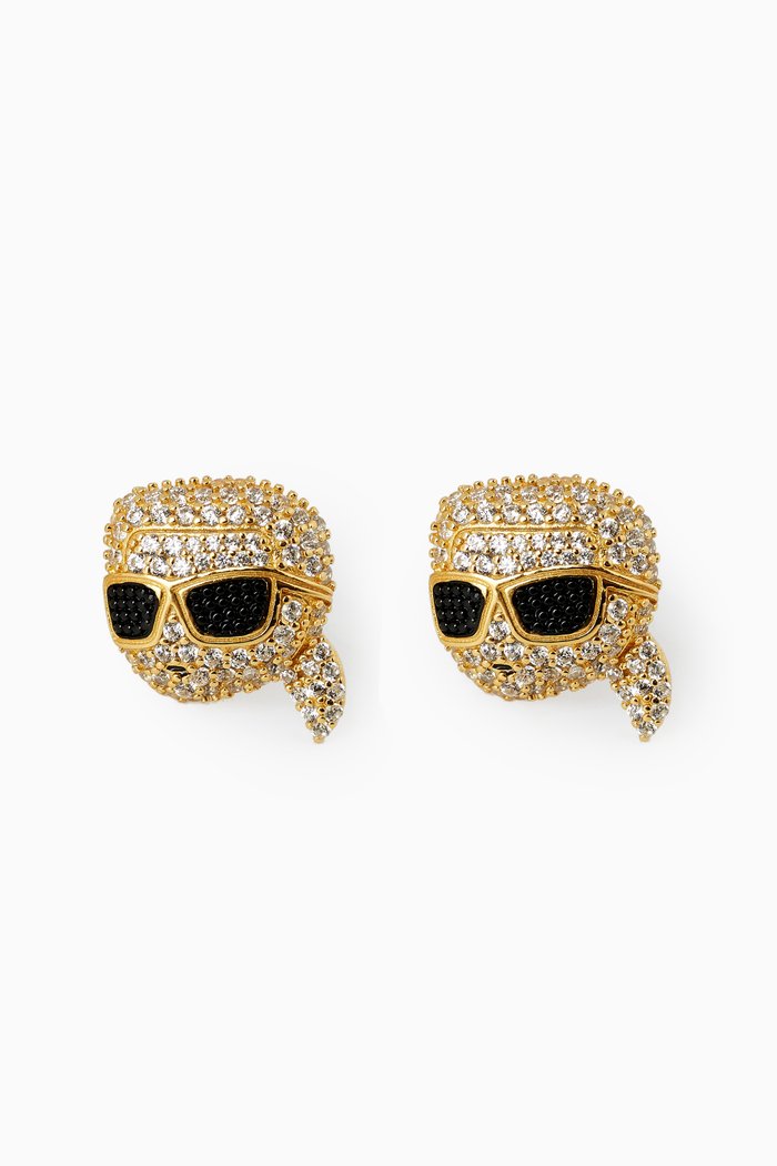 K/Ikonik Pavé Stud Earrings in Brass, Gold