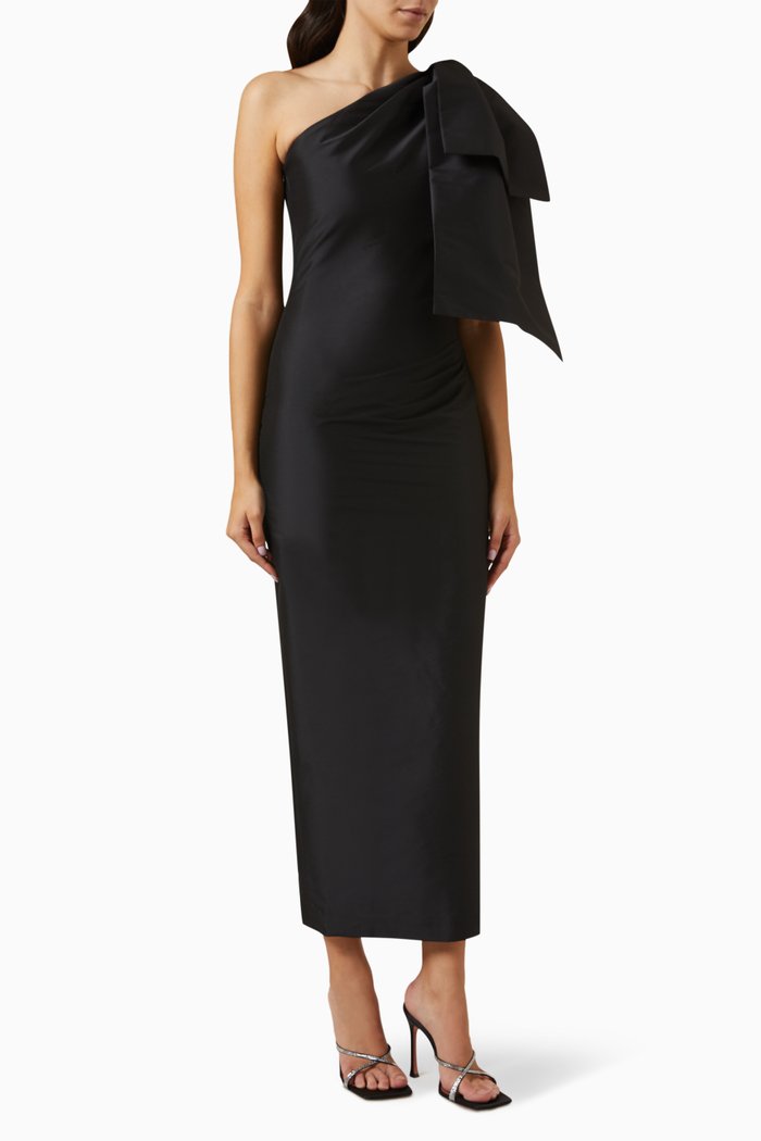 Josselin Bow Dress in Taffeta, Black