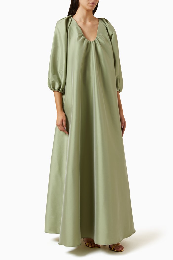 

George Striped Dress in Taffeta, Green
