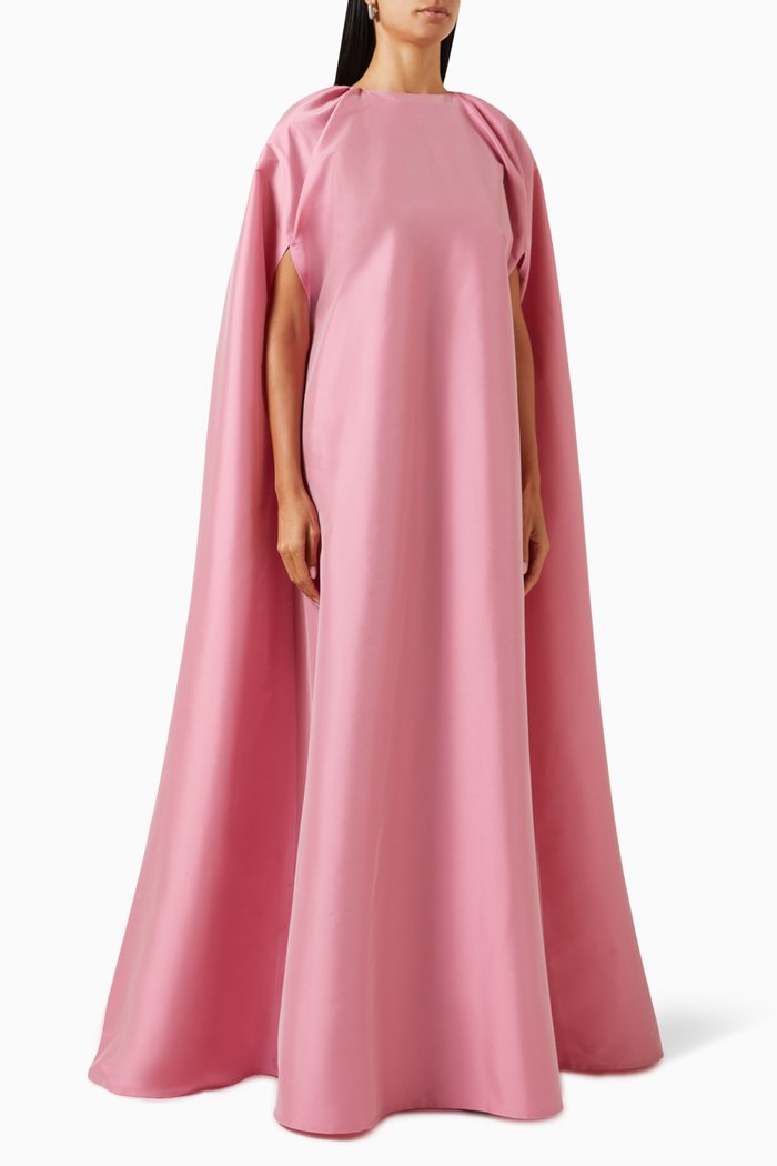 

Marco Cape Maxi Dress in Satin, Pink