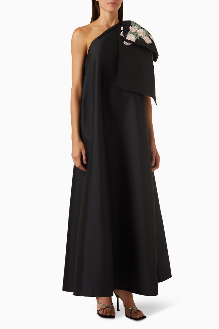 

Winnie Floral-embroidered Maxi Dress in Taffeta, Black