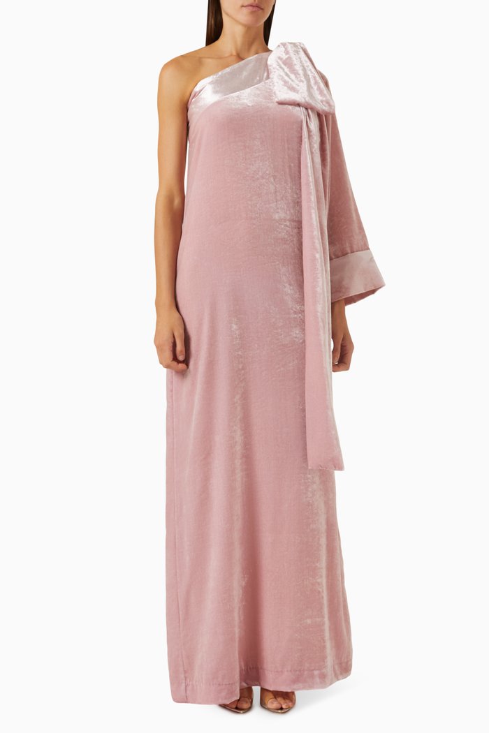 

Nel One-shoulder Maxi Dress in Velvet, Pink