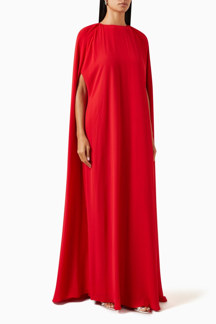 

Marco Cape Maxi Dress in Satin, Red