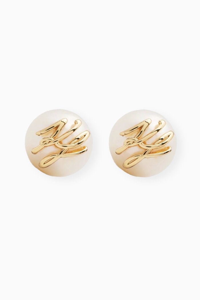 K/Autograph Pearl Stud Earring in Brass, Gold