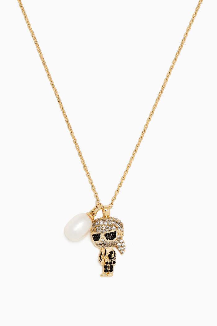 

K/Ikonik Pavé Pendant & Pearl Charm Necklace in Brass, Gold
