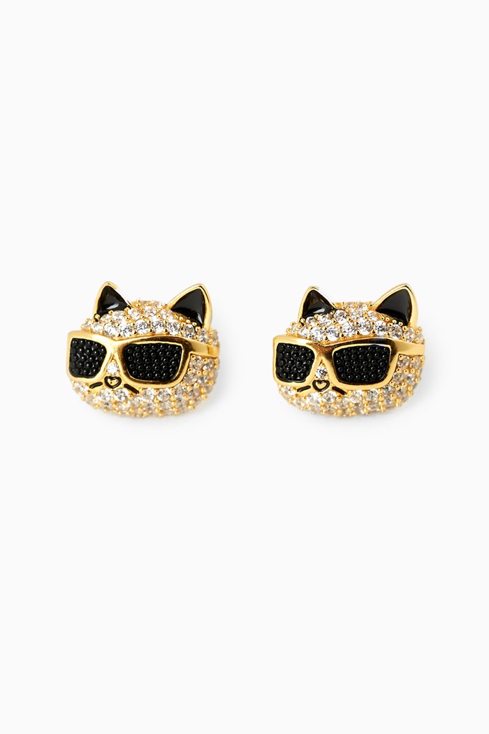 

K/Ikonik Choupette Pavé Stud Earrings in Brass, Gold