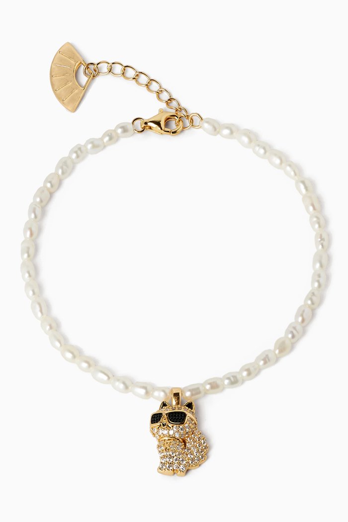 

K/Ikonik Choupette Pavé Pendant Pearl Bracelet in Brass, Gold