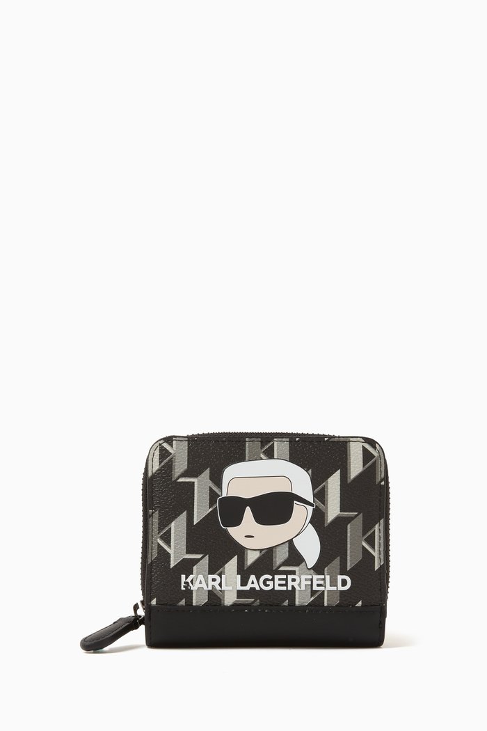 

K/Ikonik Monogram Compact Zip Wallet in Coated Canvas, Black