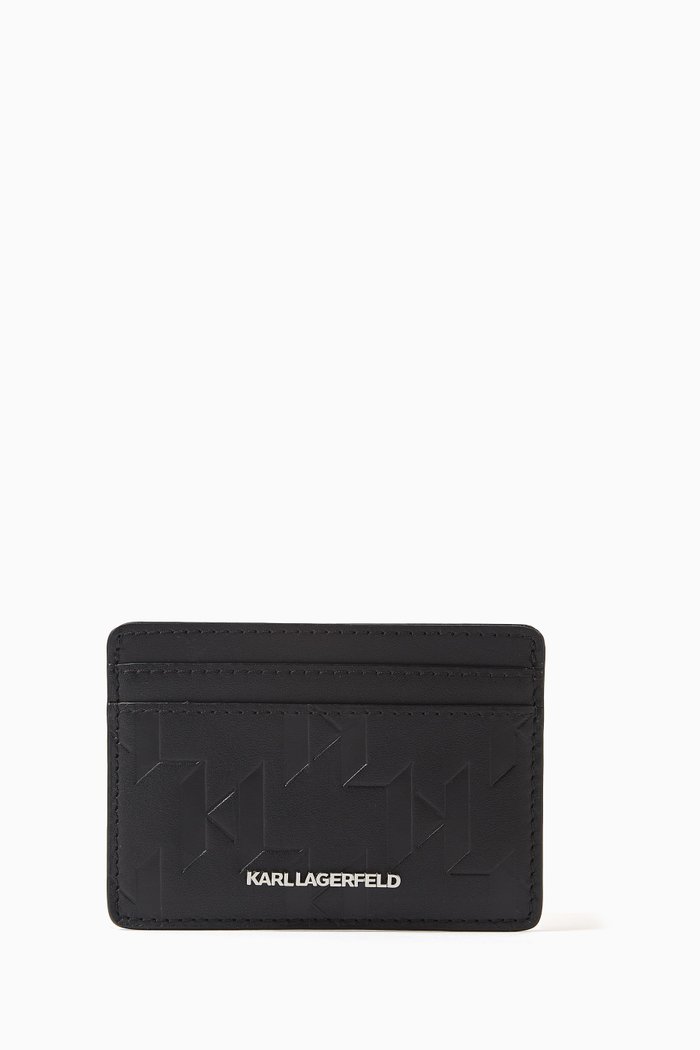 

Embossed Logo Monogram Card Holder in Leather, Black
