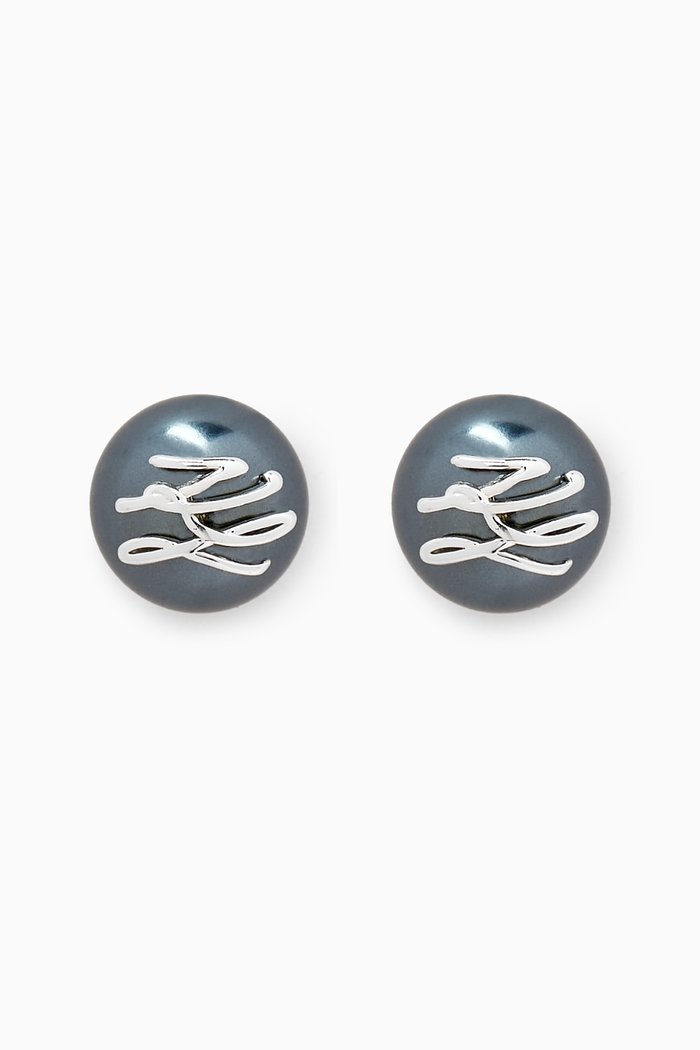 

K/Autograph Pearl Stud Earrings in Brass, Silver
