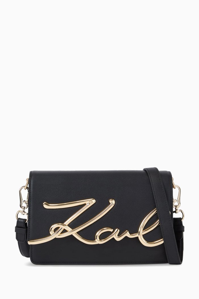 K/Signature Crossbody Bag in Leather, Black