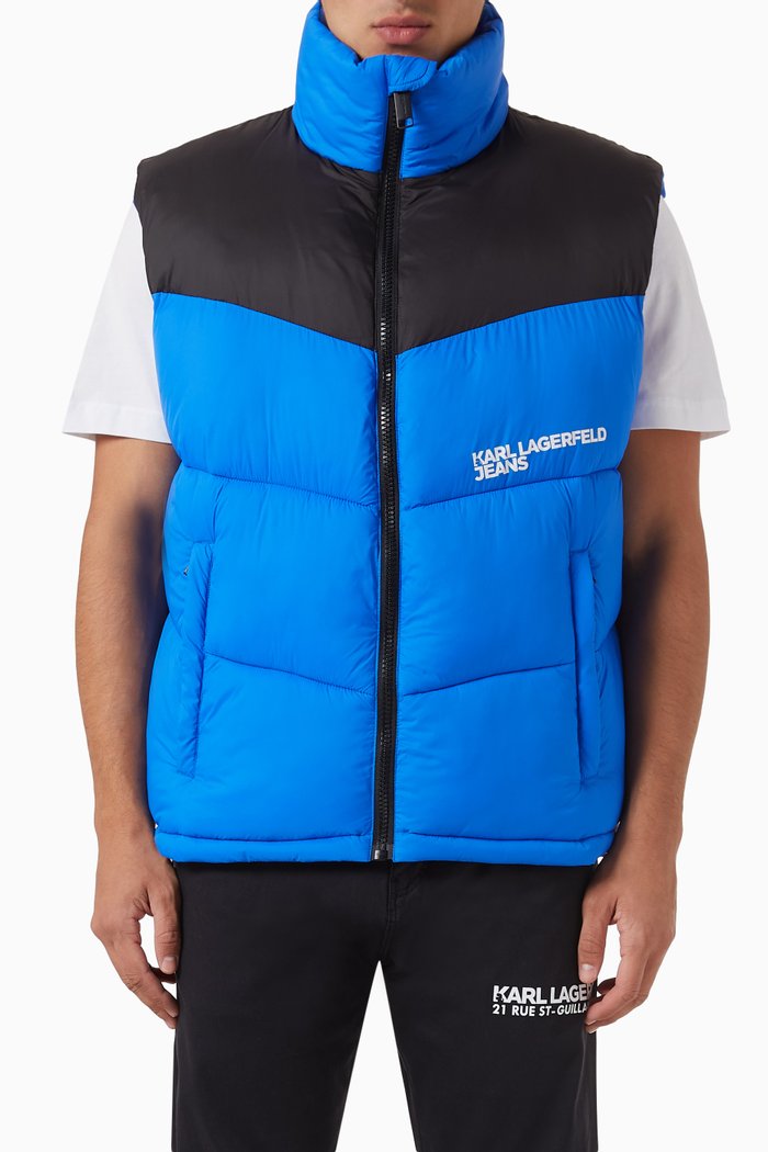 KLJ Puffer Vest in Recycled Nylon, Blue