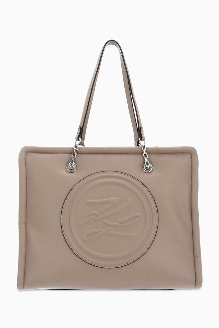 

Large K/Autograph Tote Bag in Faux Leather, Grey