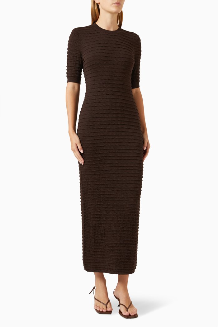 

Smocked Maxi Dress in Cotton-knit, Brown