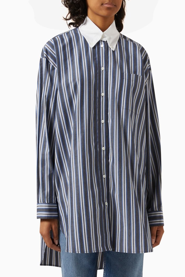 

Oversized Stripe Shirt in Cotton-poplin, Blue