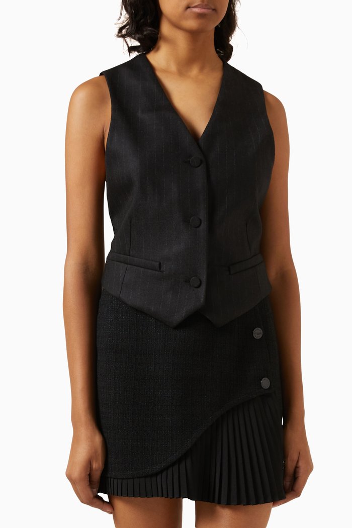 

Pinstripe Vest in Wool-blend, Black