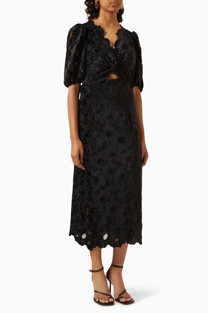

Daisy Guipure Maxi Dress in Velvet, Black