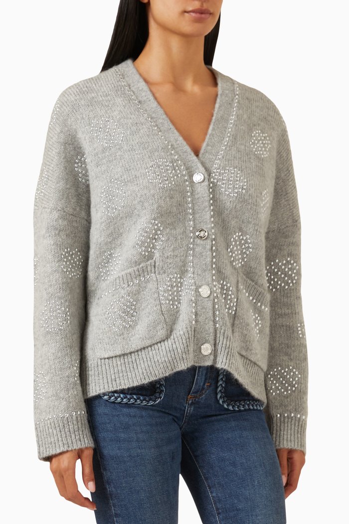 

Moovstuds Embellished Cardigan in Wool-blend, Grey