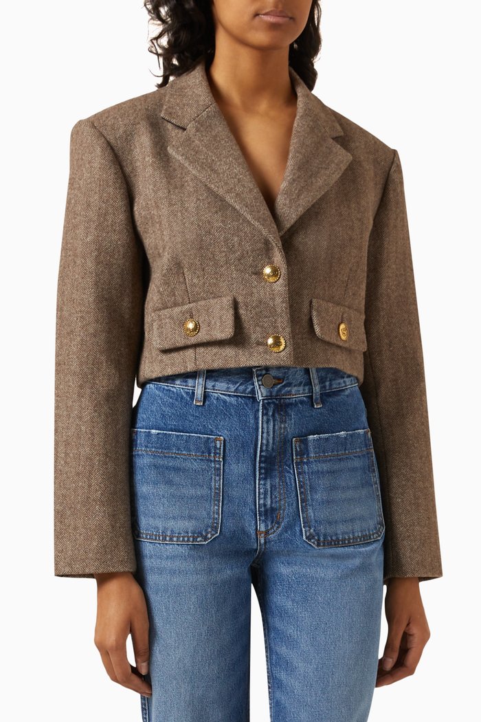 

Structured Cropped Jacket in Wool-blend, Brown