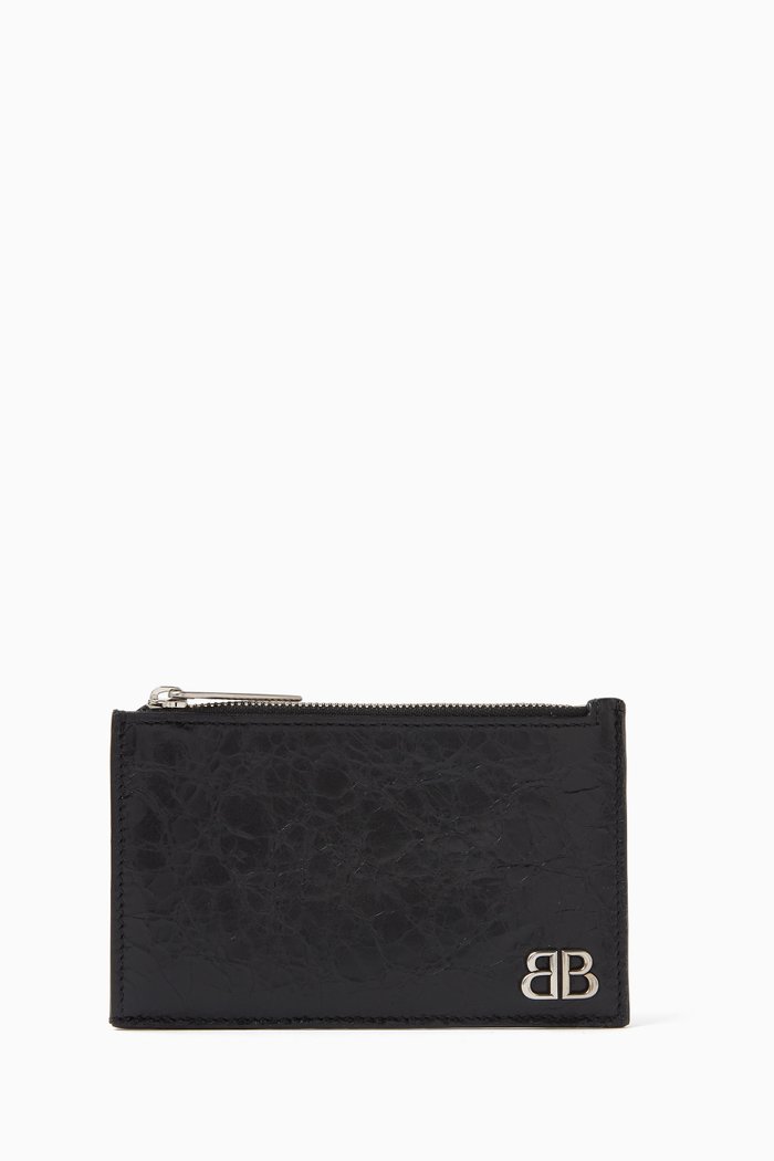 

Long Monaco Coin & Card Holder in Leather, Black