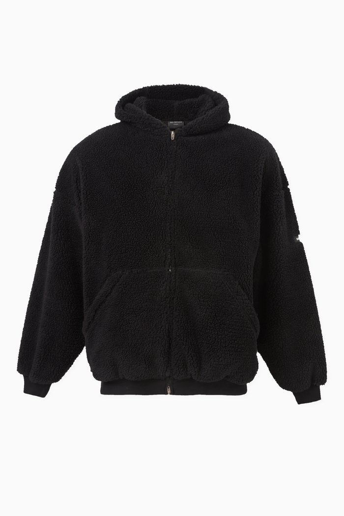 

Oversized Zip-up Hoodie in Polyester, Black