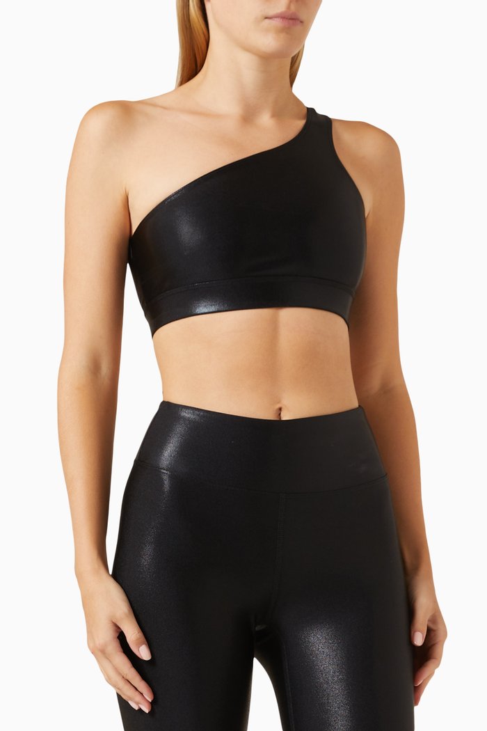 Cold-shoulder Sports Bra in Metallic-jersey, Black