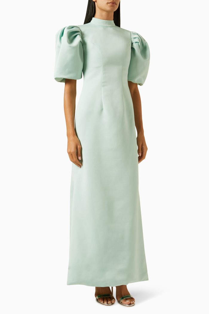 Puff-sleeve Maxi Dress, Green