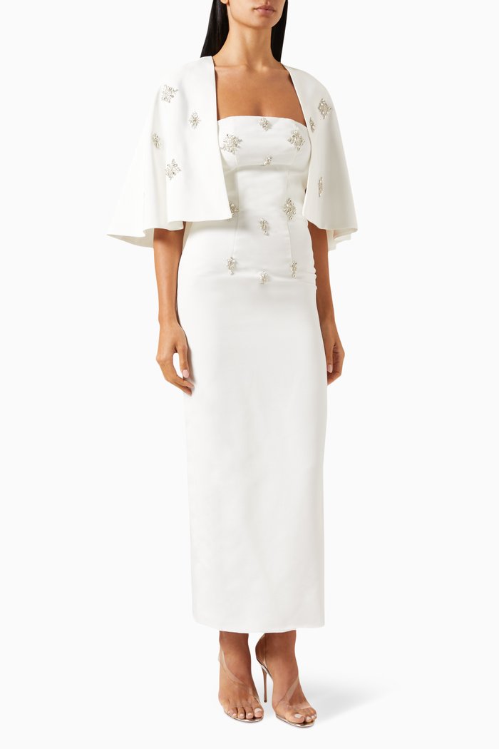 

Embellished Cape & Dress Set, White