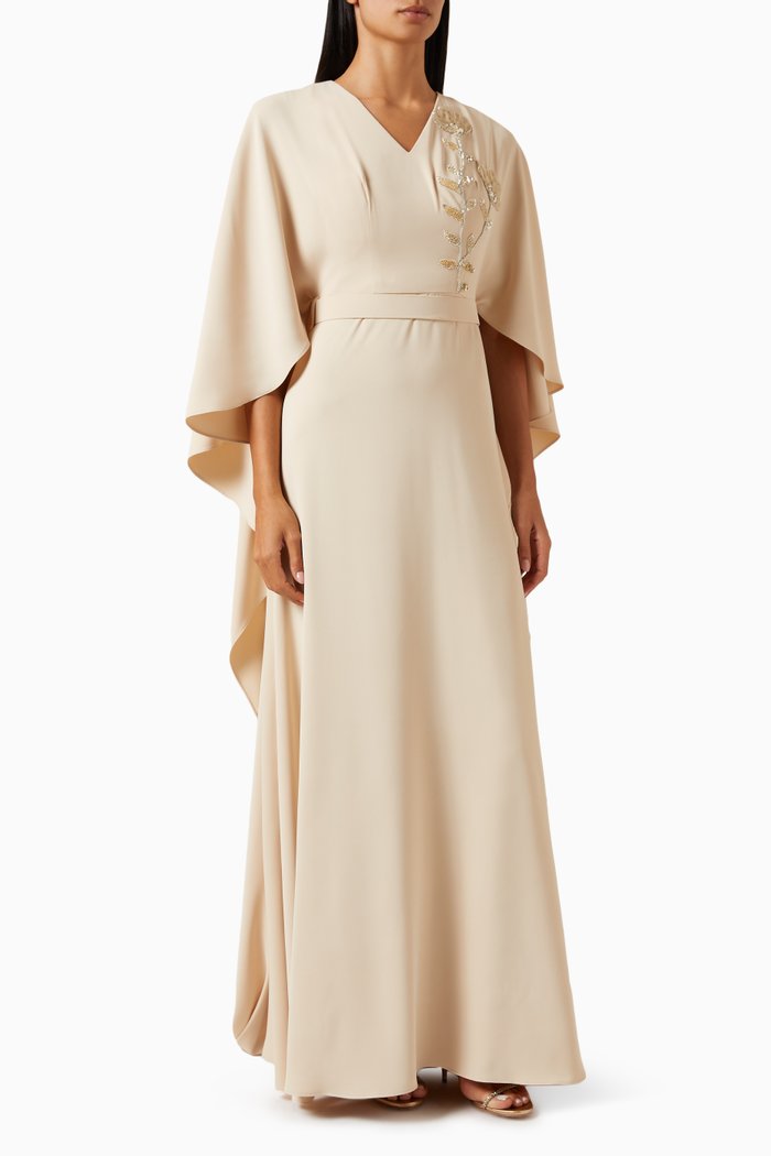 

Bead-embellished Cape Maxi Dress, Neutral